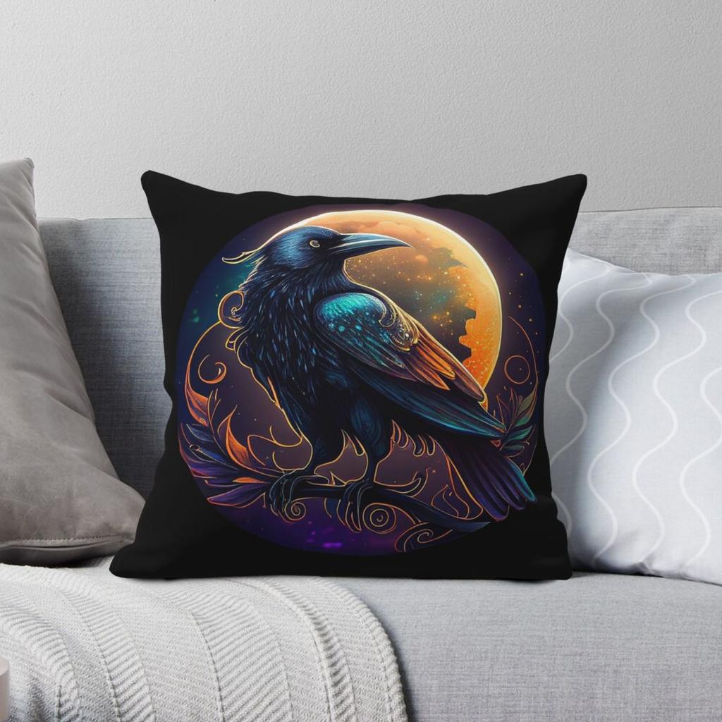 Mystical Full Moon Raven Spirit Square Pillowcase Polyester Linen Velvet Printed Zip Decor Pillow Case Home Cushion Case