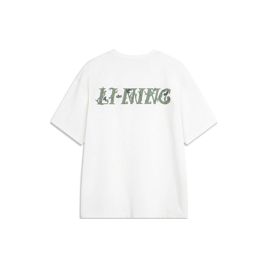 Li Ning Chinese Culture Series Letter Print Round Neck Pullover Comfortable Short Sleeve T-Shirt Men T-Shirt Off-White AHSU317-1