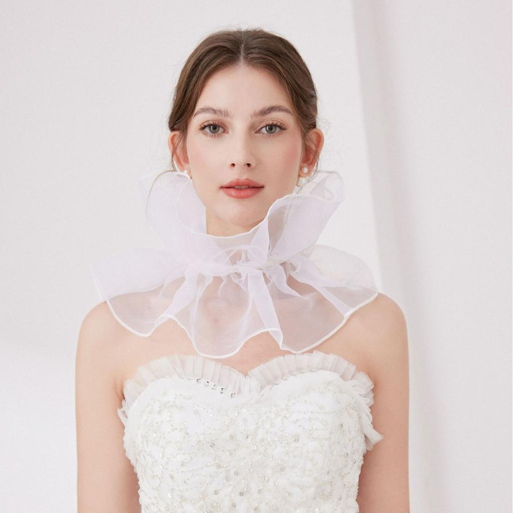 Neck Circumference Pleated Neck Protection Stand Up Collar French Style Scarf with Fake Collar Outer Outfit