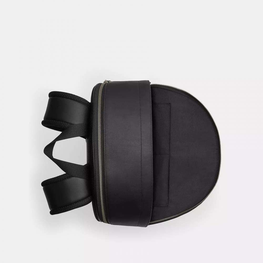 Coach West Backpack In Signature Canvas With Varsity Stripe Gunmetal Charcoal Denim Chalk