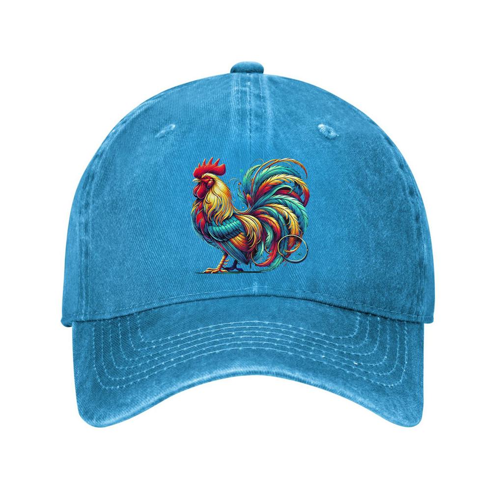 Colorful Rooster Print Baseball Cap Unisex Cotton Adjustable Curved Brim Casual Outdoor Dad Hat