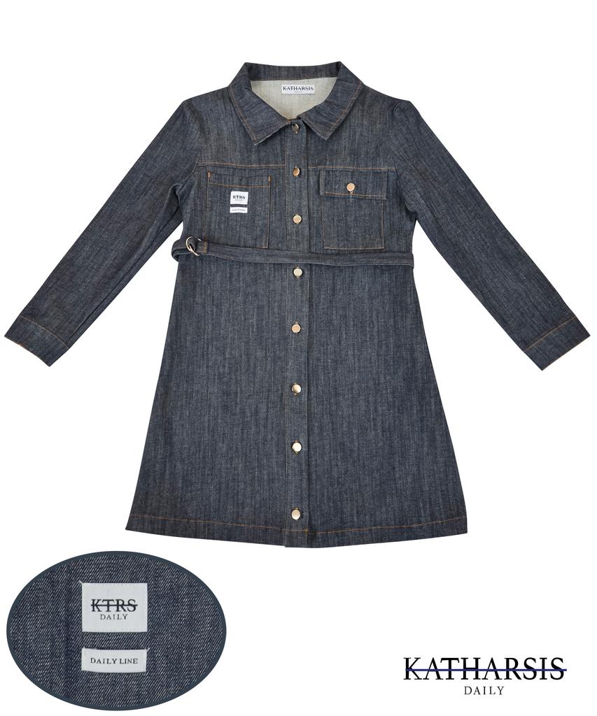 Catharsis Daily Denim Mini Dress Long Sleeve Dark Blue S M