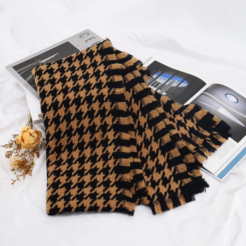 Осень и зима Новый женский шарф из 100% шерсти, Модный клетчатый шарф «Тысяча птиц», Мужская шаль высокого класса