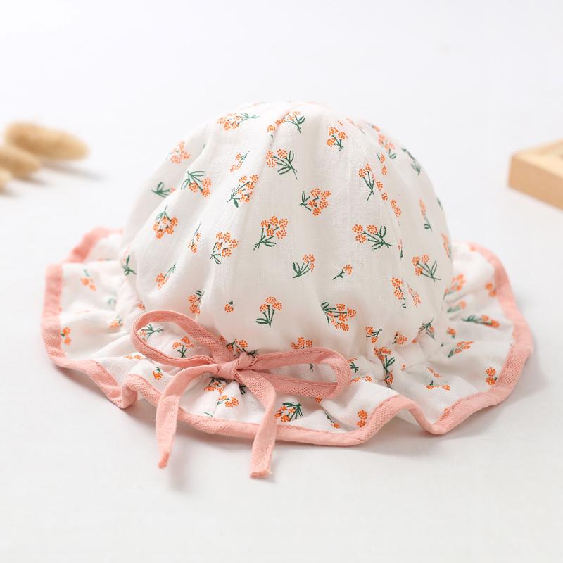 Spring Summer Cute Baby Girls Hat Floral Cotton Bucket Cap Dome Newborn Hats 1-18M