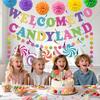 Welcome to Candyland Party Banner Hanging Swirls Decorations Colorful Candy Themed Birthday Decor for Sweet Themed Shop Baby Shower Classroom Home