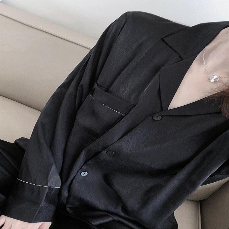 Пижама из ледяного шелка, женская, весенне-летняя, модели с длинными рукавами, повседневная, свободная, симпатичная, снаружи, тонкая часть студента