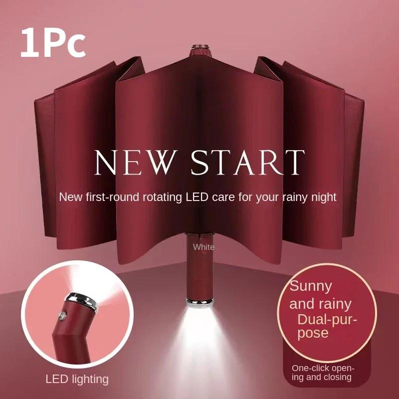 Высококачественный 10-костный прочный креативный автоматический фонарь-сумка, светодиодный зонт, деловой зонт, солнцезащитный зонт, трехскладной зонт