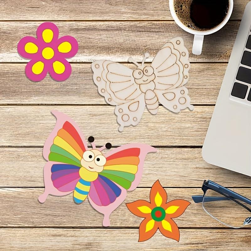 8pcs Various Sizes Shapes Wooden Cutouts - Butterflies & Flowers Ornaments To Paint, 9 Styles DIY Blank for Home Crafts Hanging Decorations