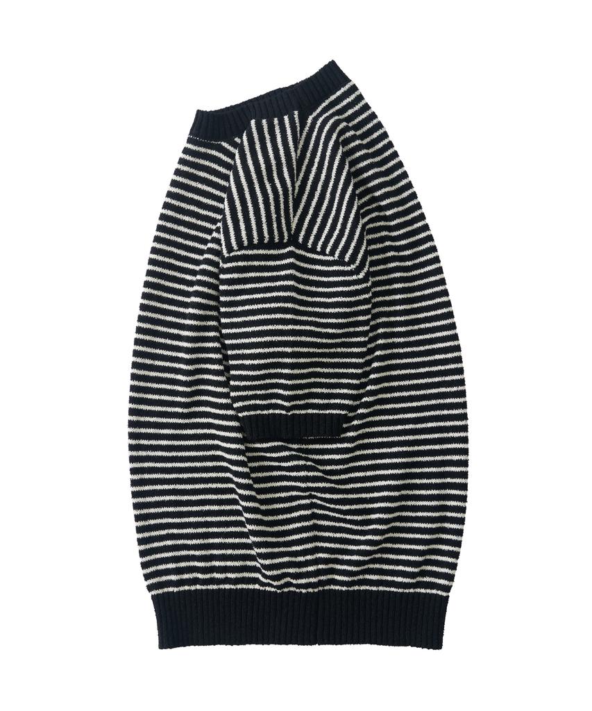 ANALOG MOOD Marine Stripe Round Short Sleeve Knit (Black)