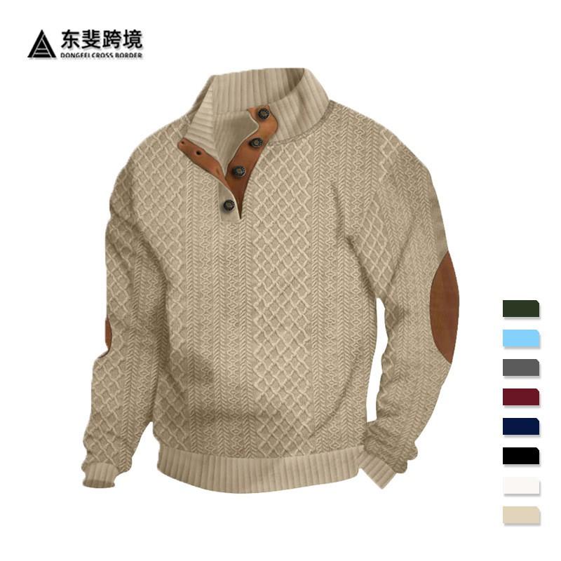 Mens Stand Collar Long Sleeve Sweatshirt Casual Outdoor Jacquard Knit Top Slim Fit
