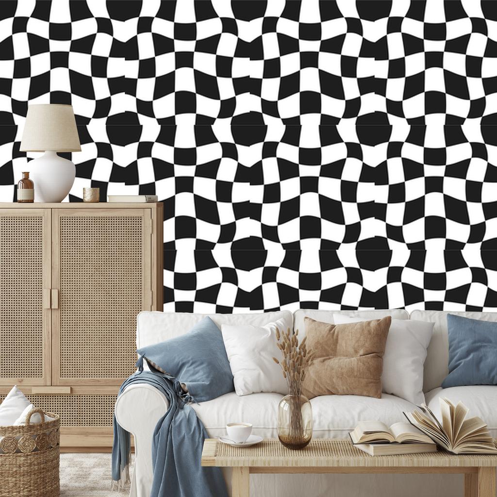 Casual checkerboard wallpaper, graphite and white, for the living room and bedroom, 50x1000