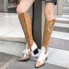 New Hot Women Snake Print Western Cowgirl Boots Female Pu Leather Patchwork Cowboy Woman Zip High Heel Long Bota Size 44 47