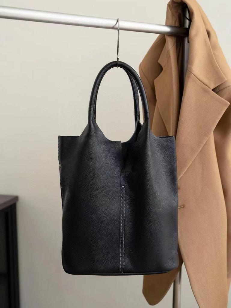 Сумка-ведро из коровьей кожи высшего слоя: Подлинная Сумка из Мягкой Кожи, Большая A4 для Поездок на Работу, Повседневный Универсальный Стиль для Белых Воротничков