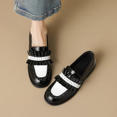 Модные НОВЫЕ Весенне-Осенние Женские Лоферы с Круглым Носком и Массивным Каблуком, Обувь из Спилка для Женщин, Слипоны, Смешанные Цвета, Милые Женские Туфли-Лодочки