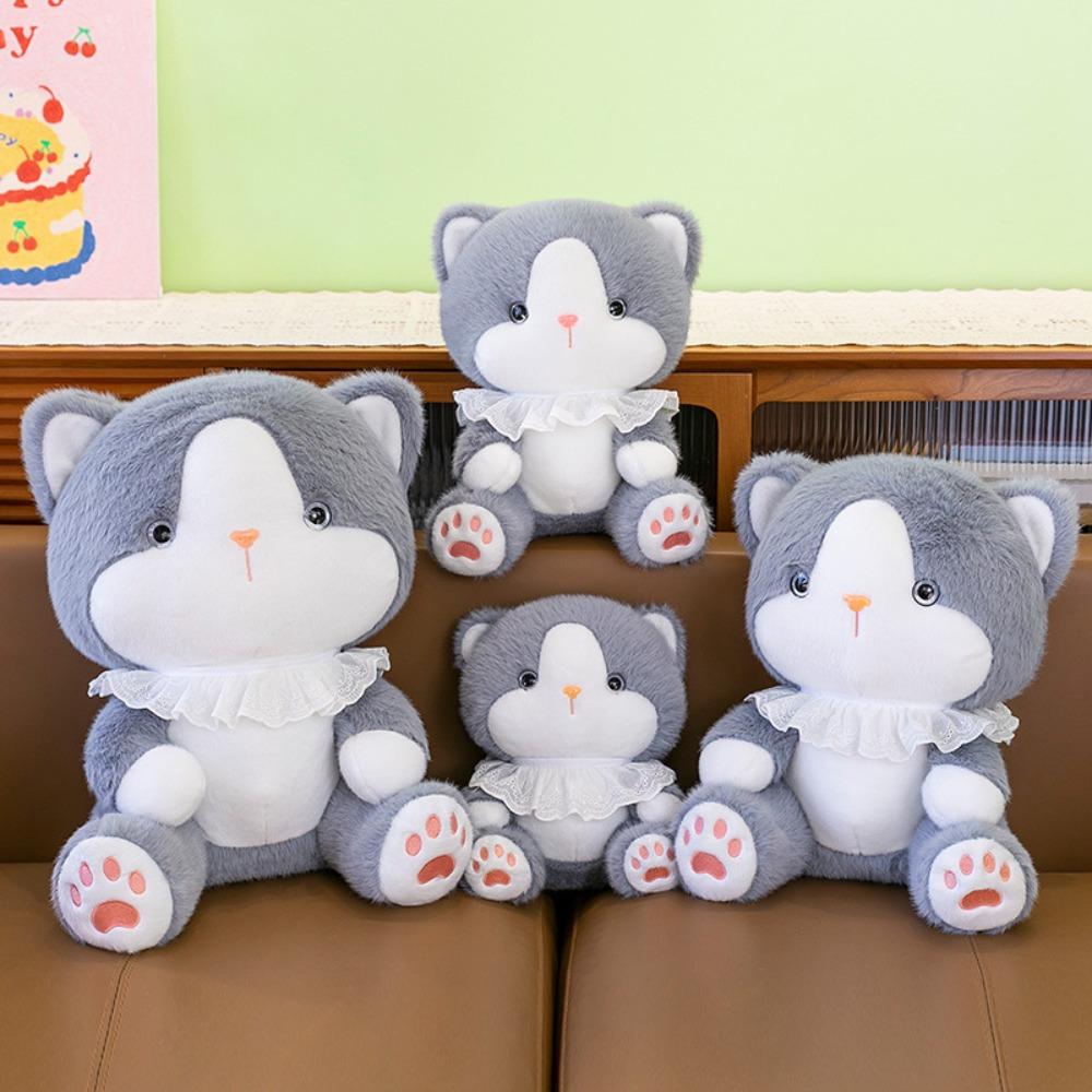 Fluffy Cat Plush Doll Lace Scarf Cat Stuffed Toy Kawaii Cat Baby Doll  Birthday