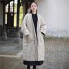 Women Vintage Winter Long Sleeve V-Neck Coats Warm Patchwork Pockets Loose Coats