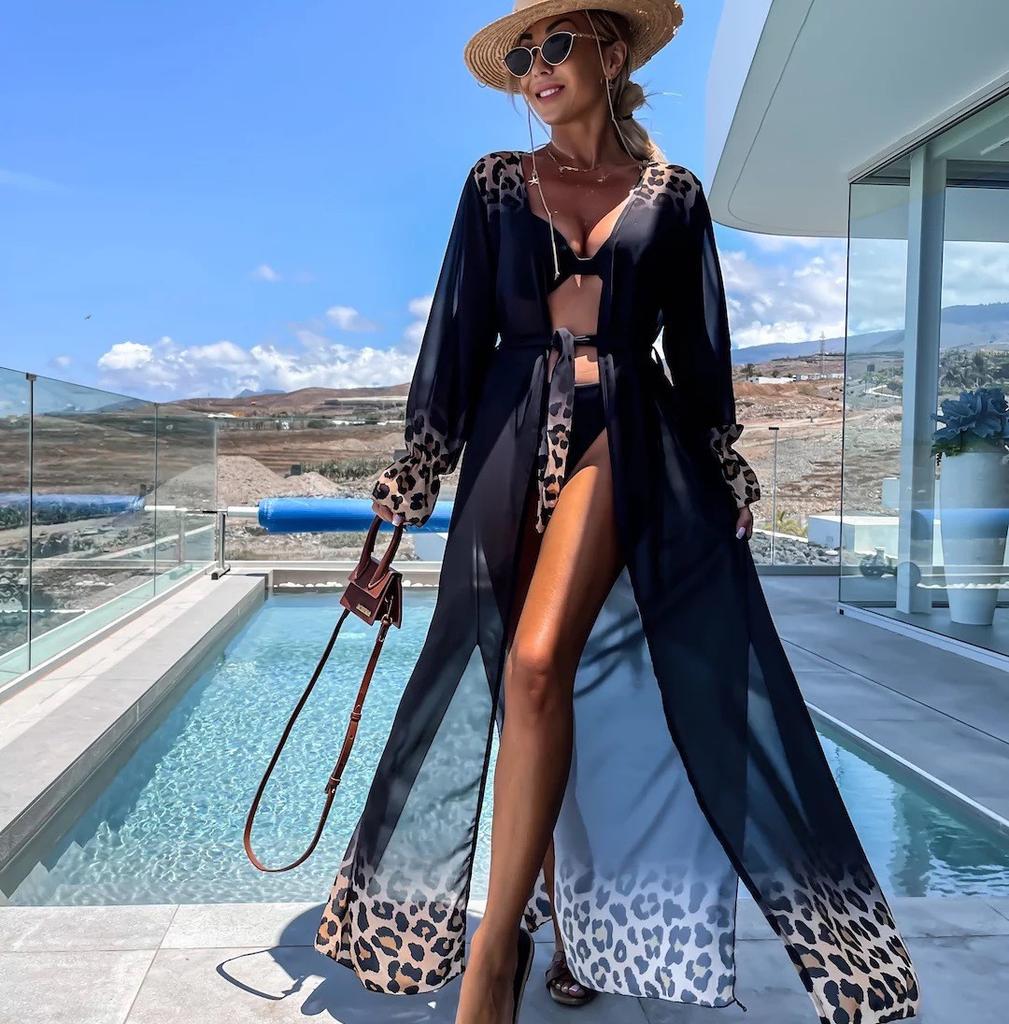 Women's Printed Tie Chiffon Beach Cover Up