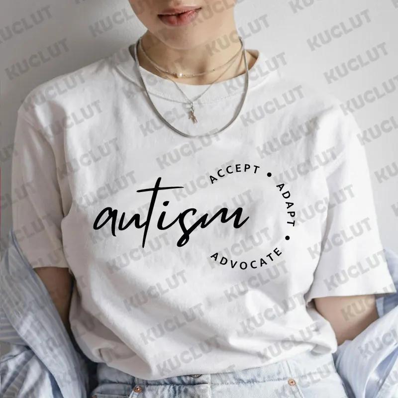 Autism Awareness Short Sleeve Tees Casual Female Clothing Graphic Tops Women Streetwear Oversized Fashion Autism Accept T-shirt