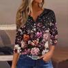 Women's T Shirt Tee Print Button 3/4 SleeveDaily Weekend Fashion Basic V- Neck Regular Top