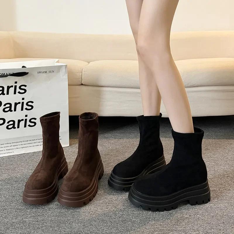 Винтажные зимние женские ботильоны модные короткие ботильоны на платформе с квадратным каблуком осенняя обувь женская Botas De Mujer