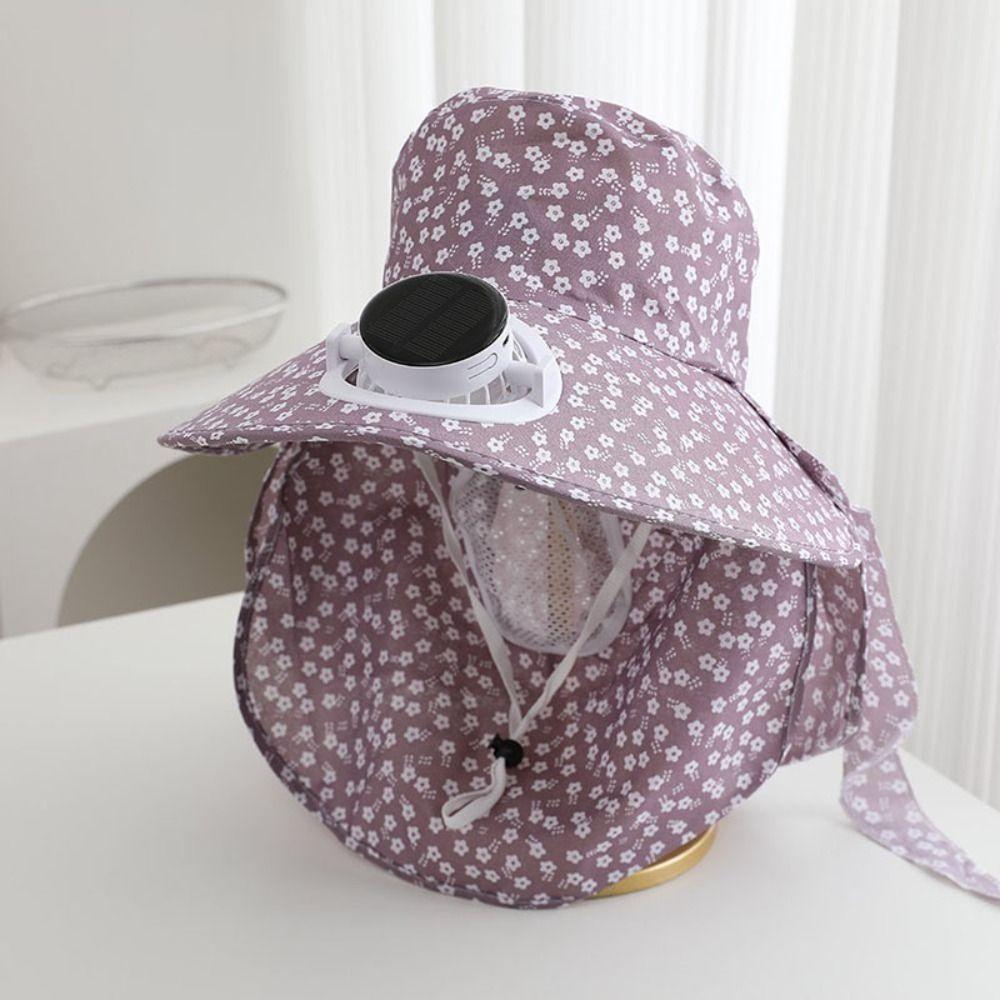 UV Protection Wide Brim Fan Hat Elastic Cooling Sunshade Hat Solar Fan Hat Camping