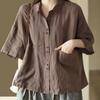 Simple Pure Color Cotton Linen Short Sleeve Women's Shirt New Design Loose Casual Versatile Top with Pocket
