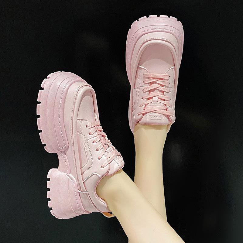 Black Sneakers Shoes Women's Spring Autumn New Minority Design Muffin Thick Soles Big Toe Shoes Lace-Up Casual Zapatillas Mujer