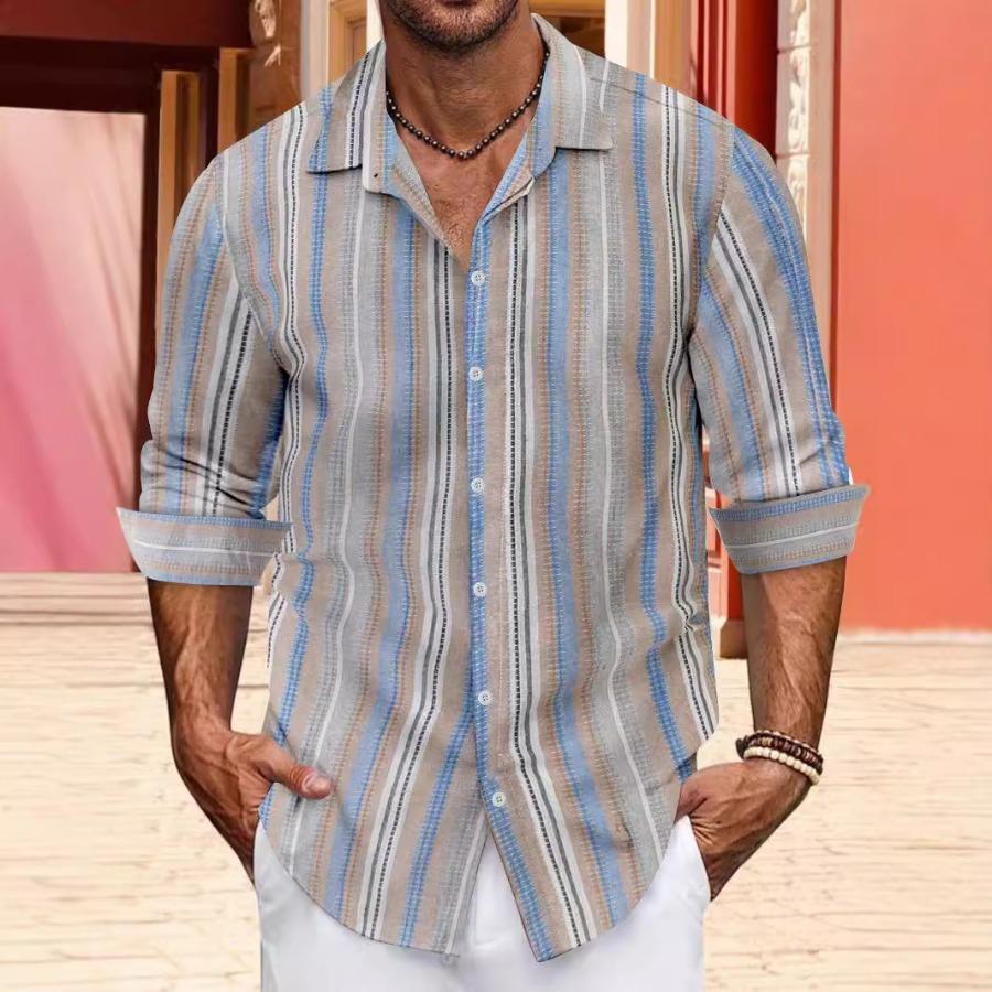 Европейский размер Топ Весна Осень Полосатые Рубашки Мужские Повседневные Рубашки На Пуговицах С Длинным Рукавом Воротник-Лапс