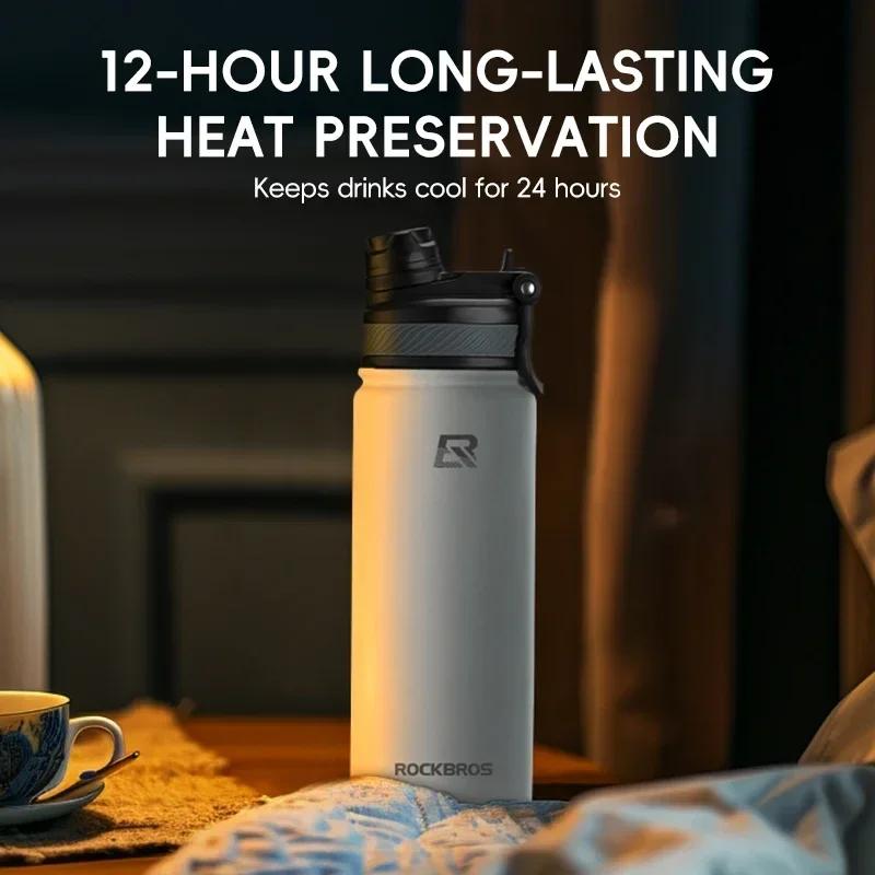 Stainless Steel Large Capacity Vacuum Flasks with Two Type Spout Portable Handle for Outdoor Cycling Sports Travel Water Bottles
