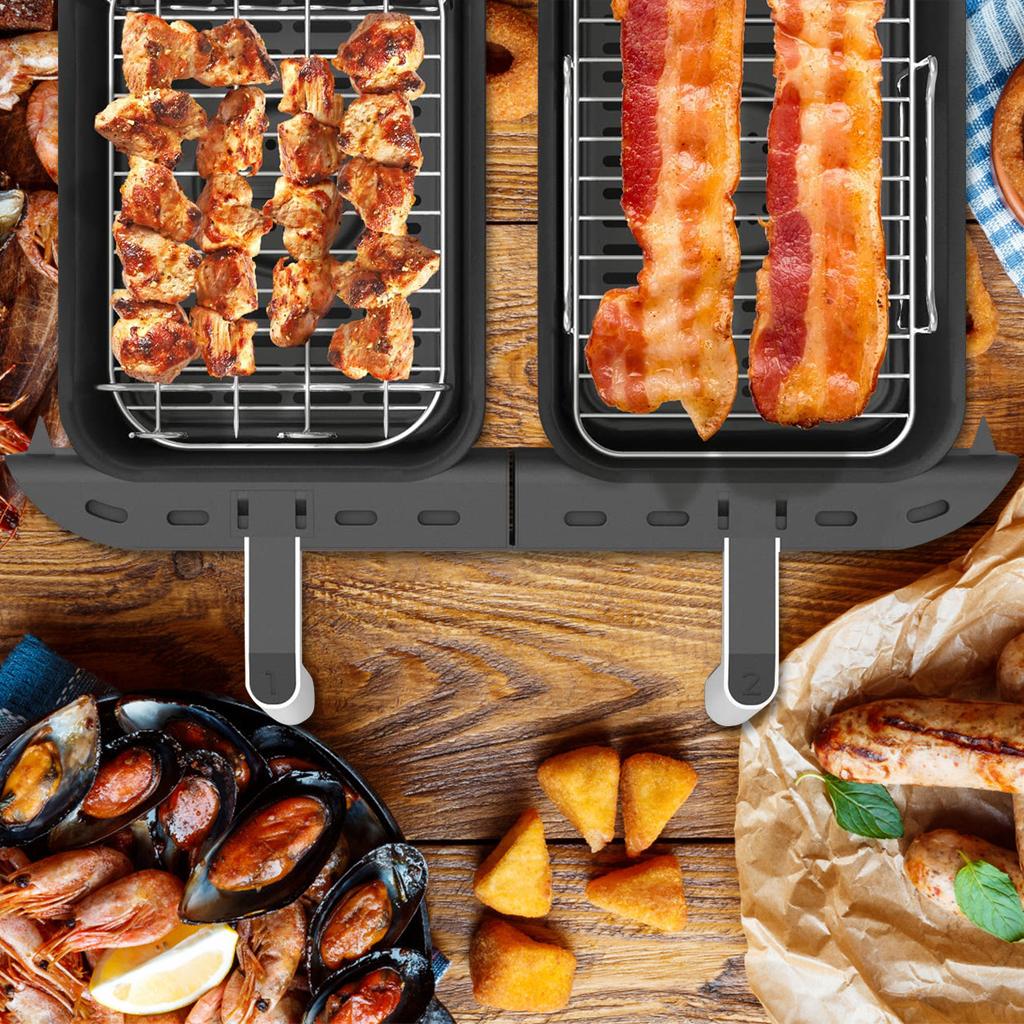 Решетка для гриля из нержавеющей стали для аэрофритюрницы, многоразовая, с антипригарным покрытием, вкладыш для аэрофритюрницы, набор аксессуаров для аэрофритюрницы с двойными отделениями для кухни