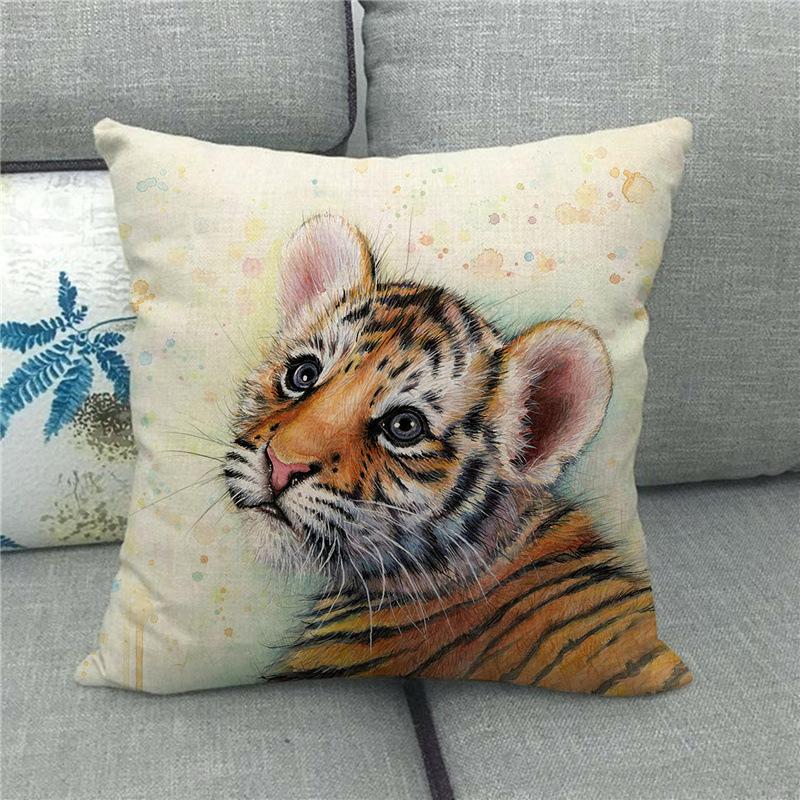 Feline Animals: Tigers, Wolves Digital Printing Short Plush Pillow Covers For Car Sofa Office Cushion Cover Home Goods