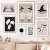 Nordic Pink Halloween Witchy Gothic Ghost Skeleton Wall Art Canvas Painting Posters And Print Wall Picture For Living Room Decor