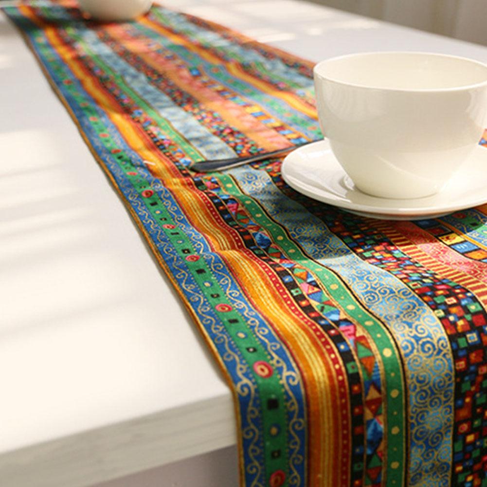 National Cotton Linen Stripes Table Runner Table Flag with Tassel for Home Table Decoration