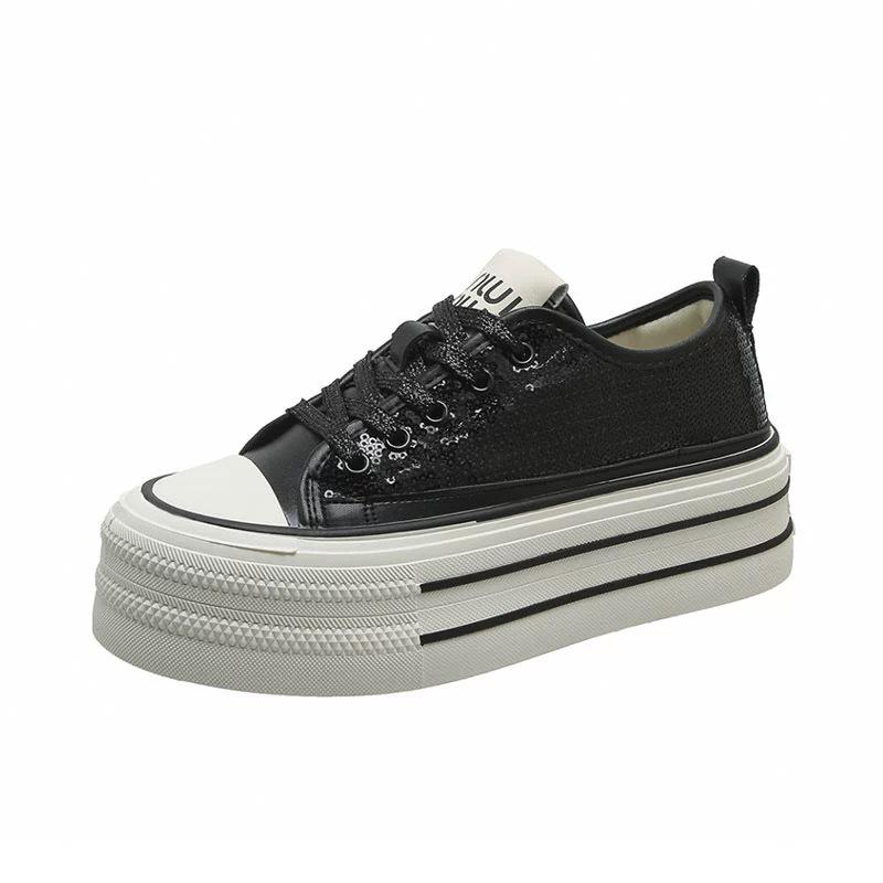 Весенние и осенние повседневные туфли на толстой подошве для женщин 2024 года, новые парусиновые спортивные туфли в студенческом стиле, женская вулканизированная обувь