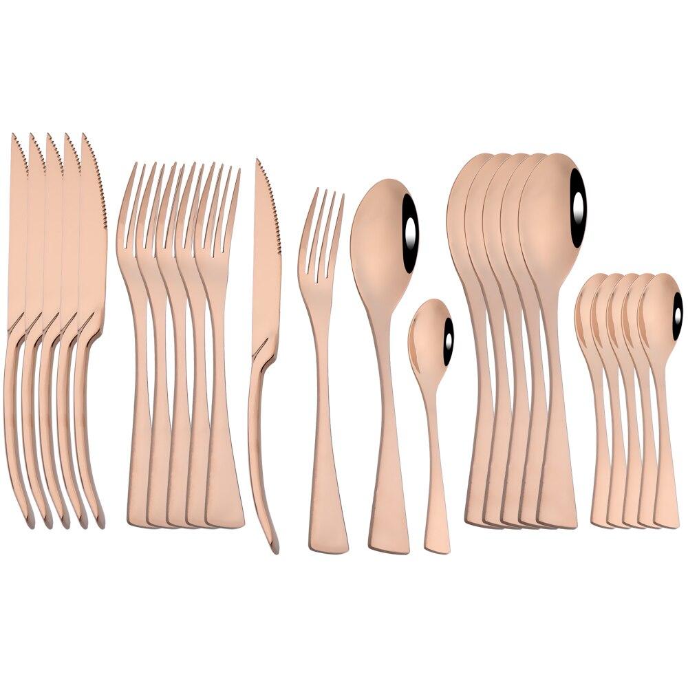 24 шт. золотой набор столовых приборов, набор столовых приборов из блестящей нержавеющей стали, нож для стейка, вилка, кофейная ложка, набор столовых приборов в западном стиле, кухонные столовые приборы
