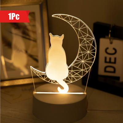 1 причудливая 3D светящаяся лунная кошка - питание от USB, креативная настольная лампа для дома, украшение для гостиной