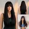 Натуральный ежедневный черный длинный головной убор, парик, прямые волосы, прямая челка, женское химическое волокно