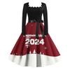 Women's Fashion Vintage Long Sleeve Square Neck Christmas Printed Evening Party Dresses Dresses