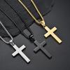 Men Stainless Steel Jesus Christ Crucifix Cross Pendant 3mm Square Pearl Chain Necklace