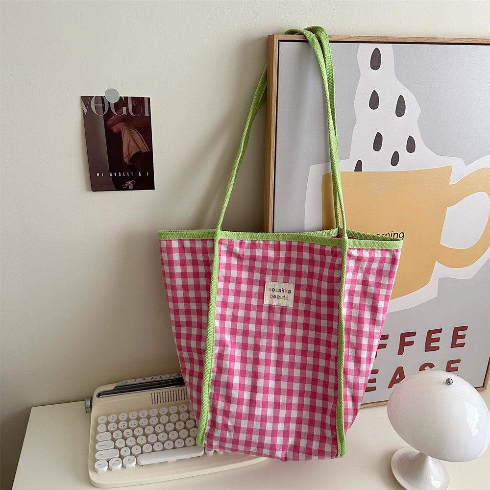 Винтажная клетчатая сумка через плечо Холщовые сумки для женщин Сумки-тоут большой вместимости для женщин Сумка для книг для студенток