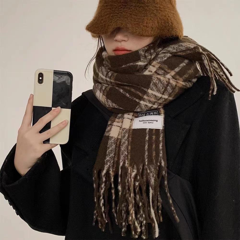 Шарф Зимний Новая Коллекция Осенне-Зимняя Атмосфера Клетчатая Бахрома Для Пар, Теплый И Студенческий Стиль Высокого Класса Шарф