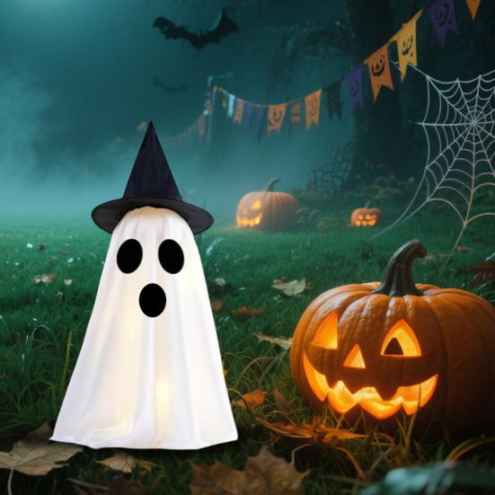 Light Up Halloween Ghost Decoration Scary Lighted White Cloth Ghost Spooky Tabletop Ornament for Indoor Home Mantel Shelf Decor