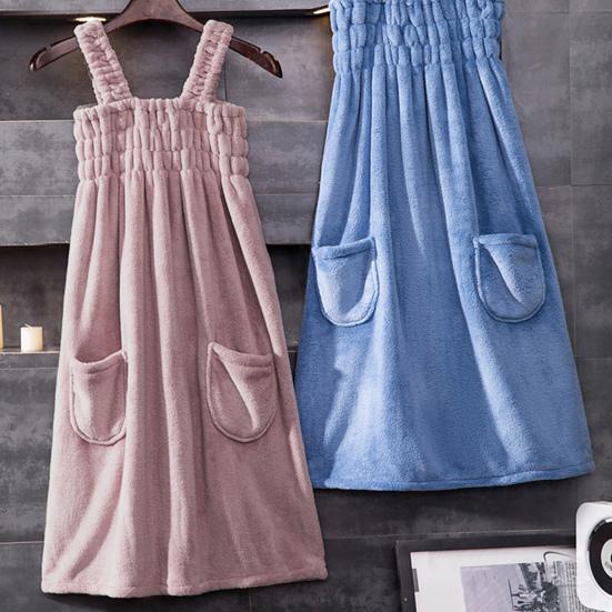 Коралловый флисовый банный халат, быстро впитывающий, быстросохнущий, эластичный, без рукавов, плиссированный, с карманами, свободный, на подтяжках, одежда для пляжа, спа, бассейна, банный халат