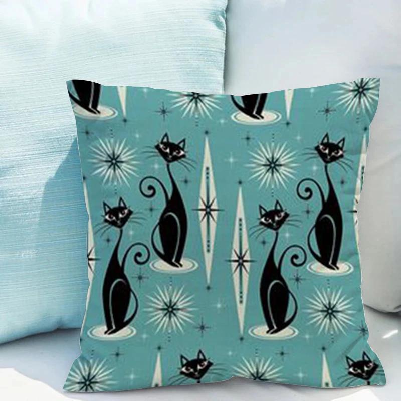 Halloween Black Cat Pillowcase 45*45 Sofa Cushion Cover 40x40 Double-sided Printing Throw Pillow Covers Decorative Short Plush
