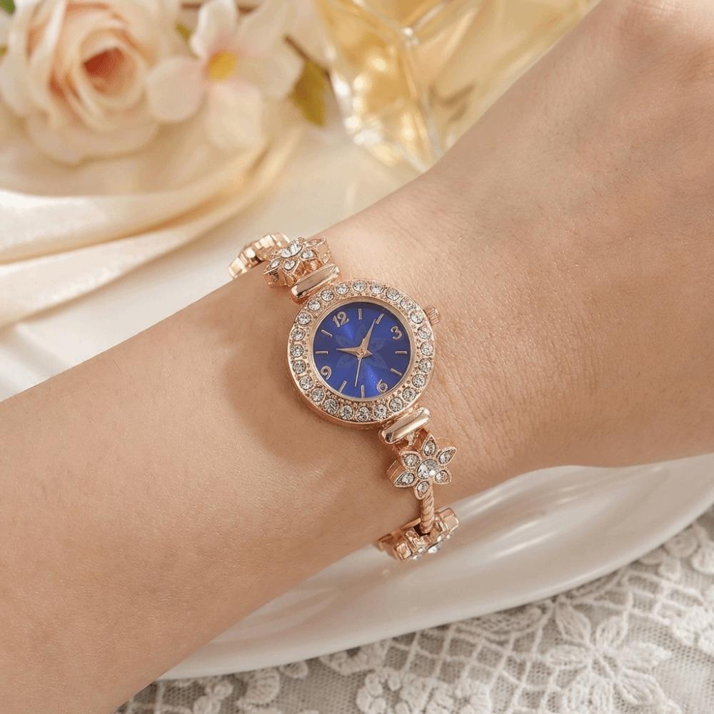 Rhinestone Circle Shaped Watch with Adjustable Bracelet Women Wristwatch  Women Girl