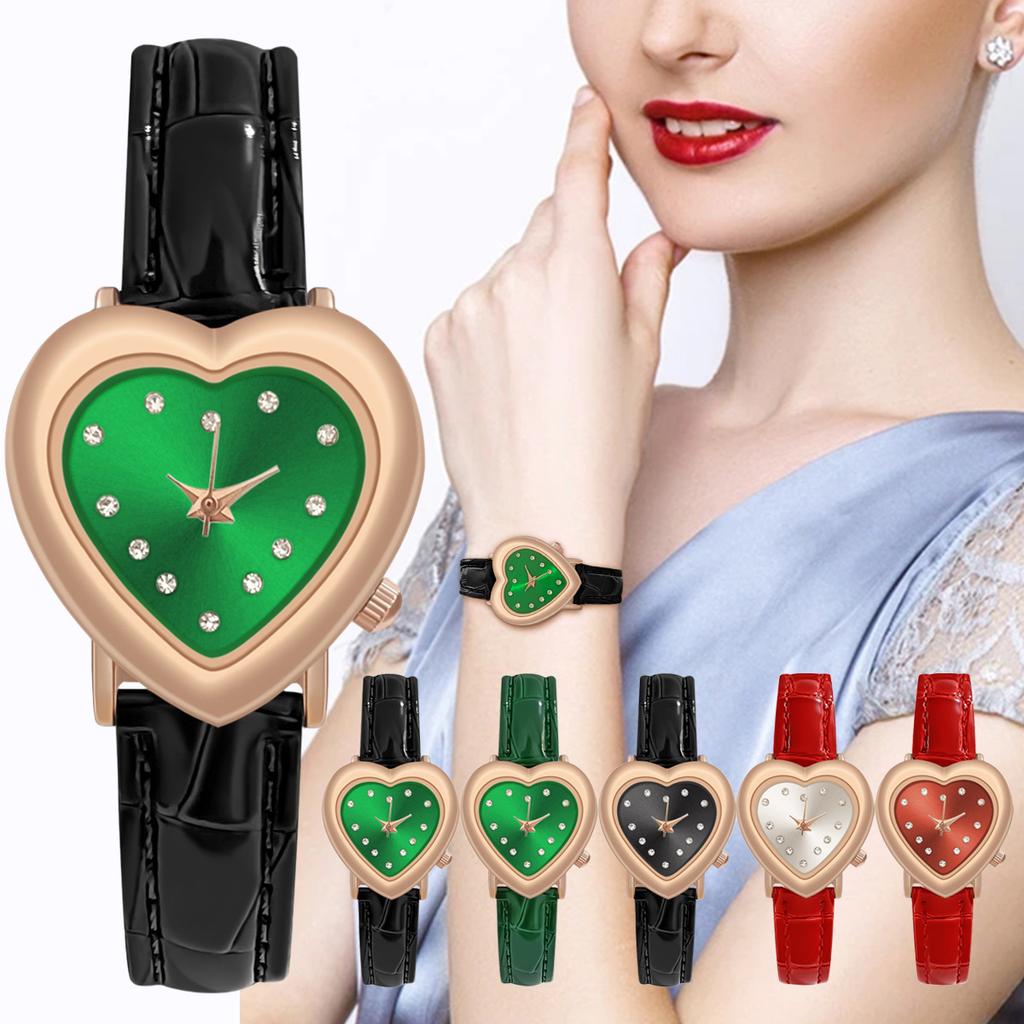 Luxury Watch Women Quartz Leather Watches Heart Shaped Ladies Wristwatch Rhinestone Dress Clock Gift Reloj Mujer Montre Femme