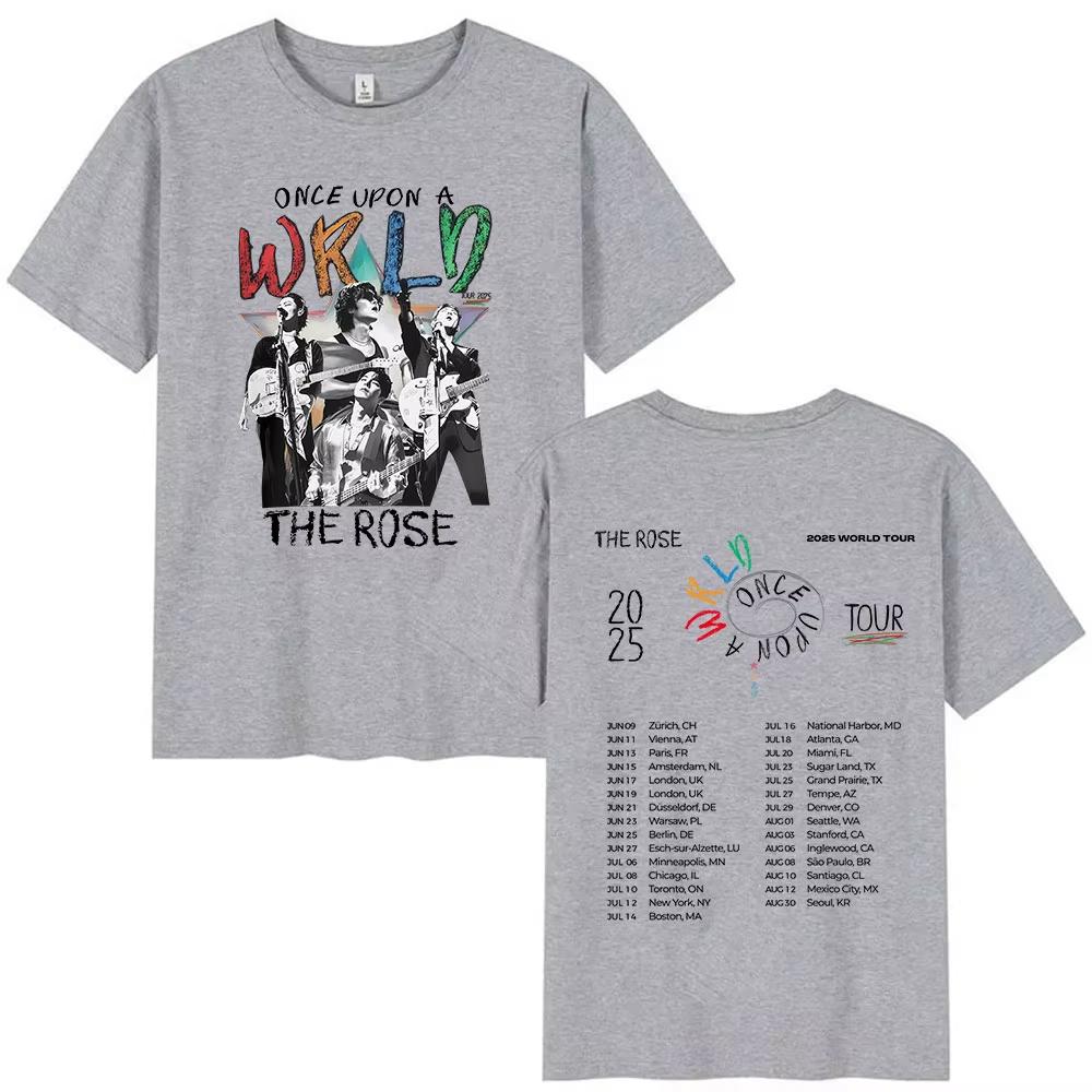 2025 Лето Kpop The Rose Once Upon AWRLD Мировой тур Футболка Мужская Хип-Хоп Корея 100% Чистый Хлопок Печатная Футболка Одежда Футболки