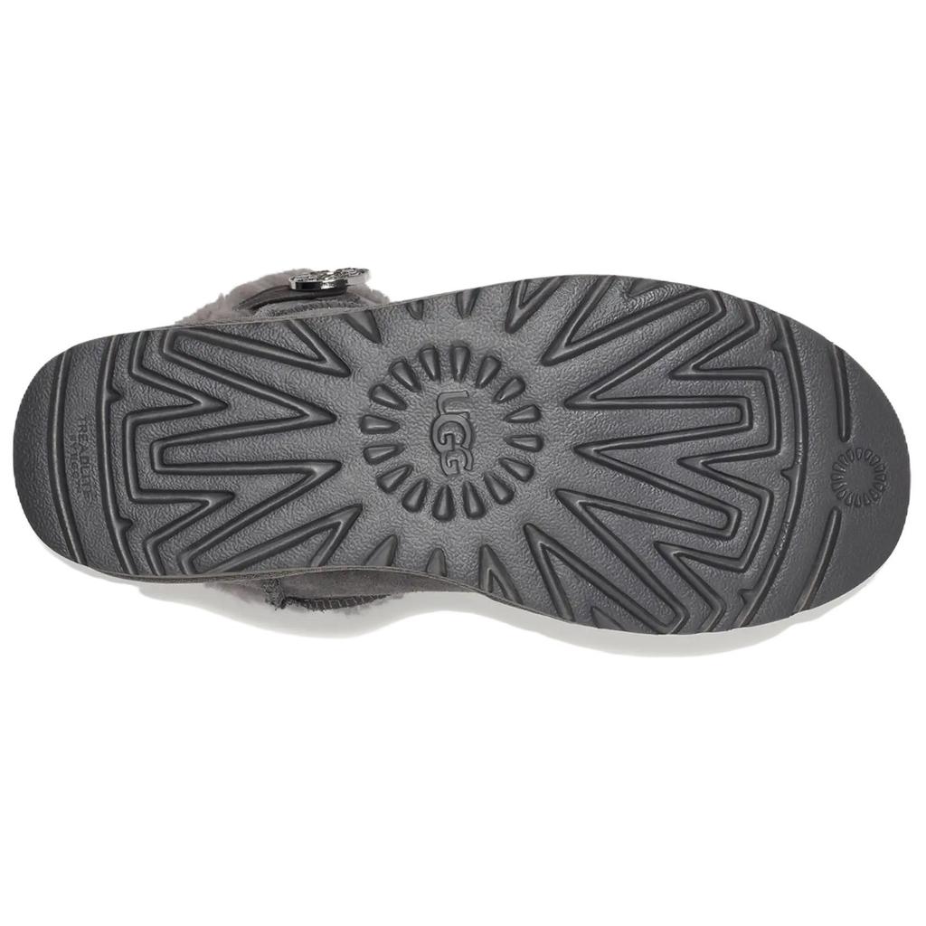 UGG MINI BAILEY BUTTON CRYSTALS Cow Split Leather Thermal Comfortable Short Snow Boots Women's Charcoal Gray 1138170-CHRC