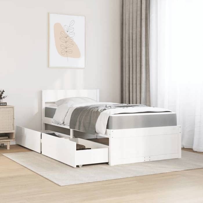 Lit simple - Maison Exclusive - 90x200 cm - Bois pin massif - Tiroirs intégrés