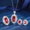 Jewelry Copper Bottom Gold Plated Jewelry Set Simulation Red Corundum Diamond Inlaid Pendant Ring Main 8 * 16 6 * 8